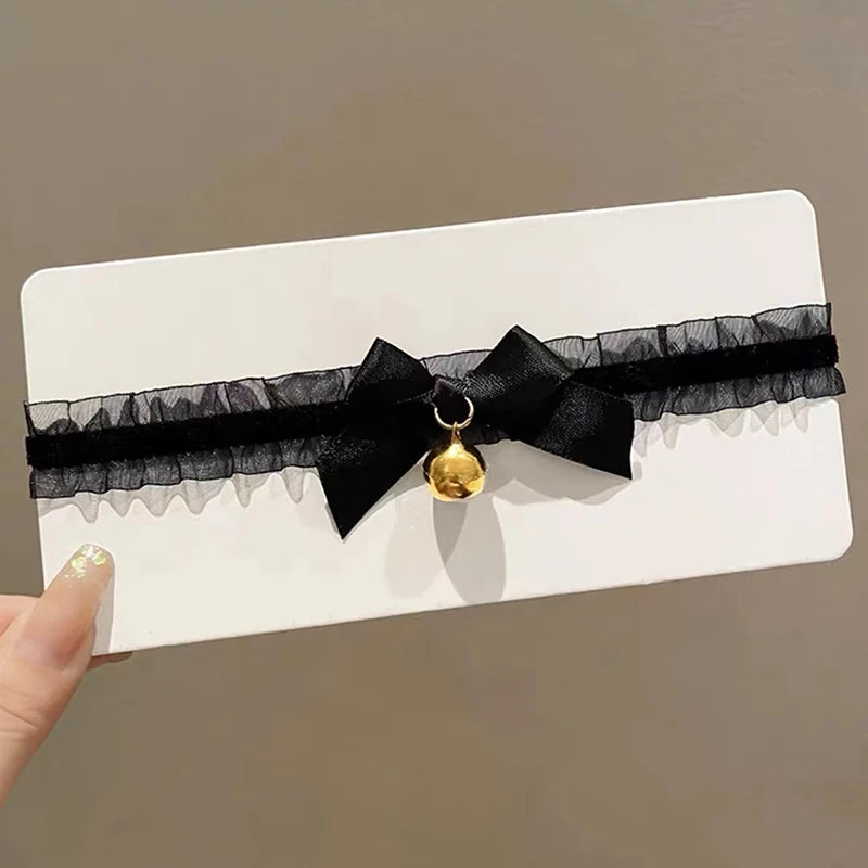 Lace Cat Ears Headband with Bow & Bel