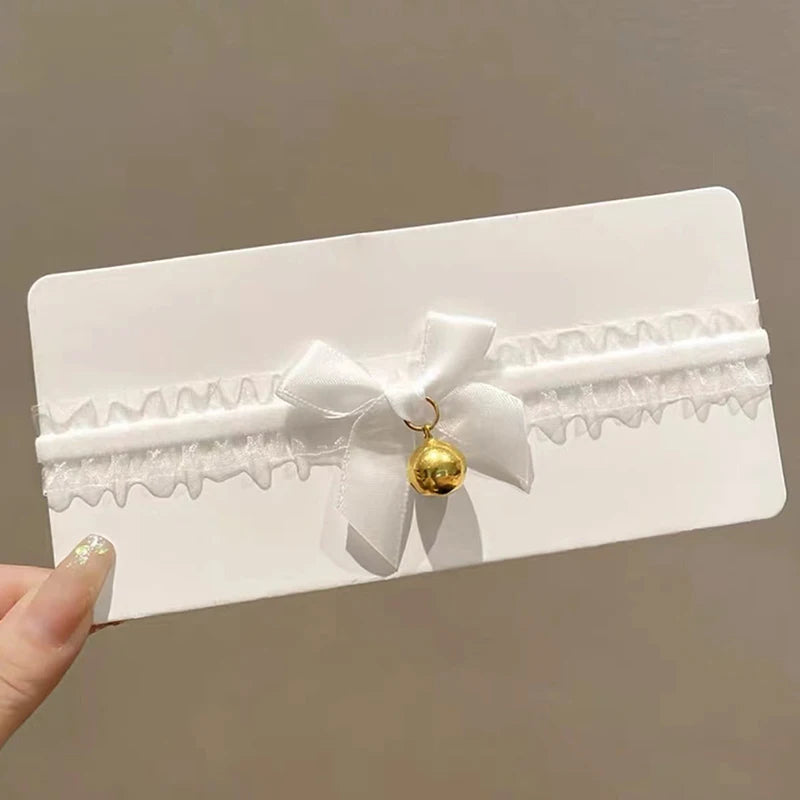 Lace Cat Ears Headband with Bow & Bel