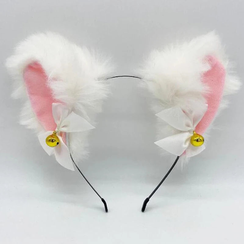 Lace Cat Ears Headband with Bow & Bel