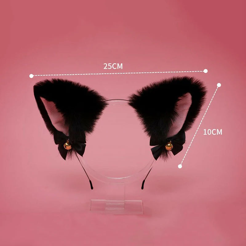 Lace Cat Ears Headband with Bow & Bel